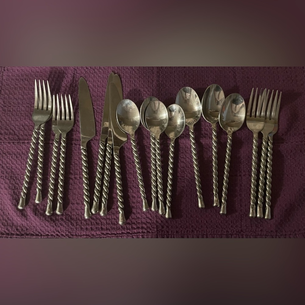 18 Piece Gourmet Settings Silver Tear Stainless Flatware 1
